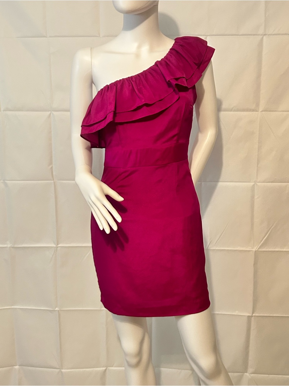 Forever 21 One-Shoulder Ruffle Cocktail Dress in Fuchsia